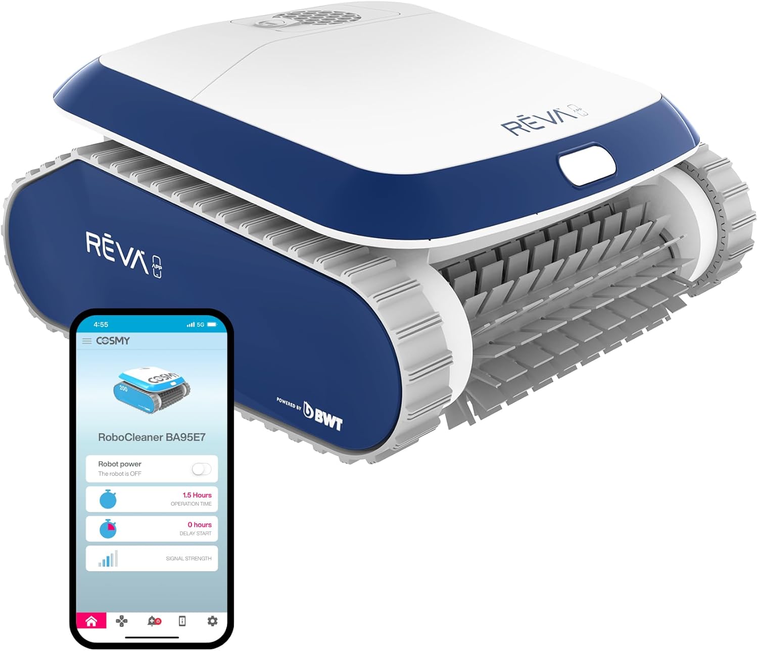 REVA AI Gyroscopic Robotic Pool Vacuum Cleaner, Smartphone APP Control, Horizontal Waterline/Wall/Floor Deep Cleaning, Upgraded 2024 Auto Navigation, 2-Layers Fine Filtration, for Pools up to 35ft