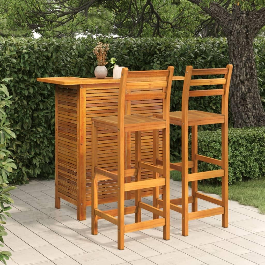 3 Piece Patio Bar Set Solid Wood Acacia Garden Furniture