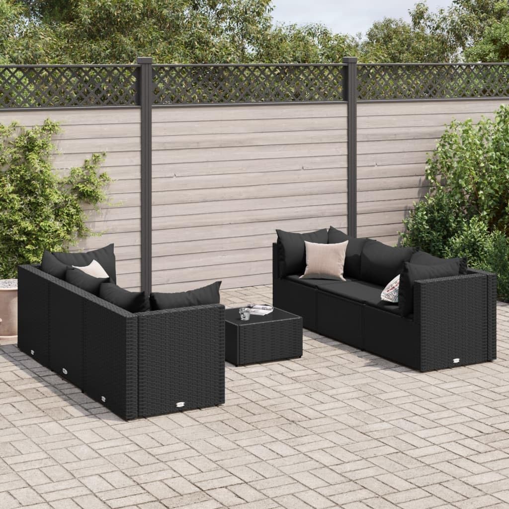 7 Piece Patio Lounge Set with Cushions Black Poly Rattan,Outdoor Furniture Set with Modular Design and Comfortable Cushioning for Patio, Terrace, and Backyard Patio Furniture, Outdoor Furniture Sets