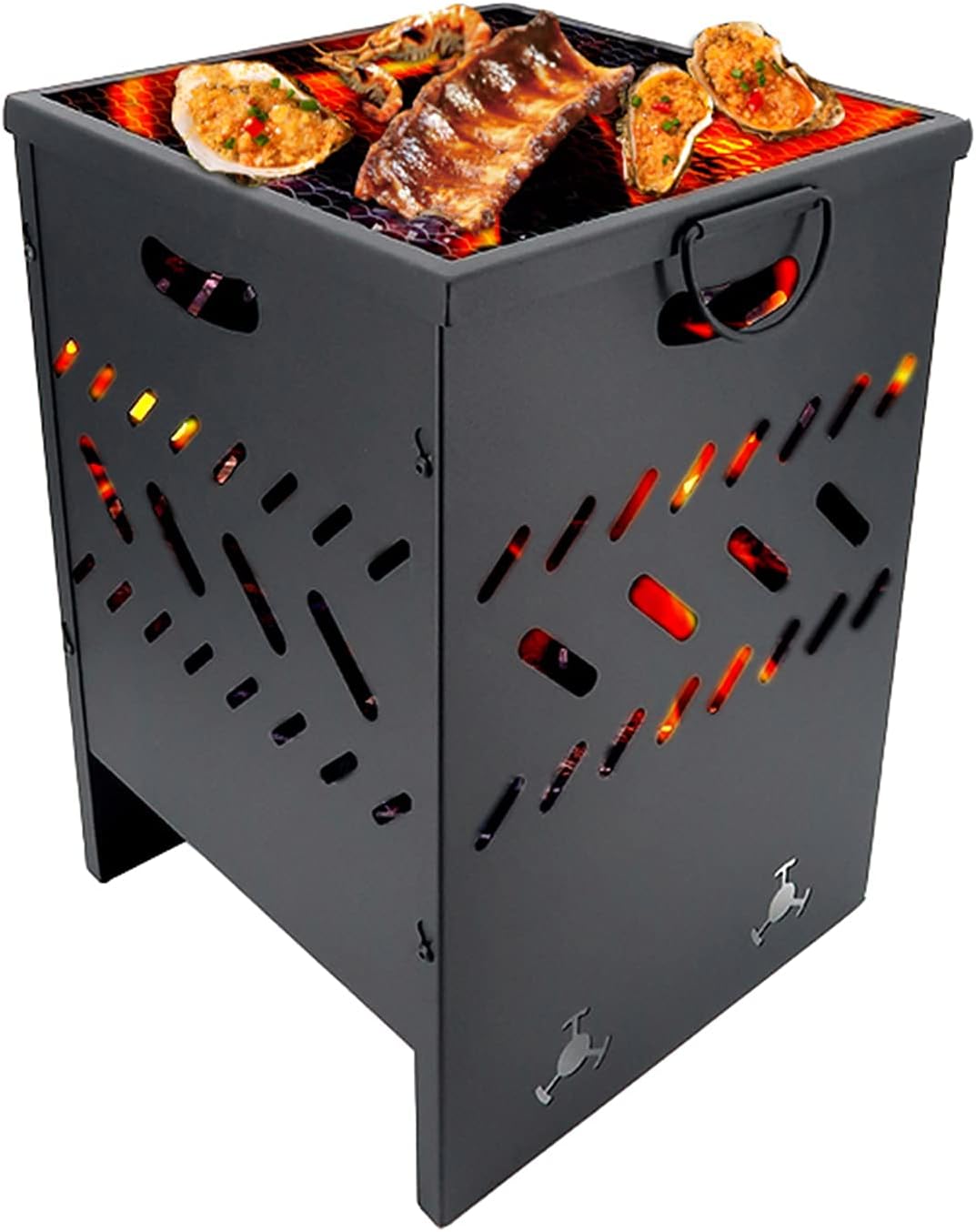 Wood Burning Fire Pit Backyard with Cooking Grill Portable Removable Fire Pit Grill for Camping, Hollow Splicing Cooking Grill Combination,37.6×36×50cm