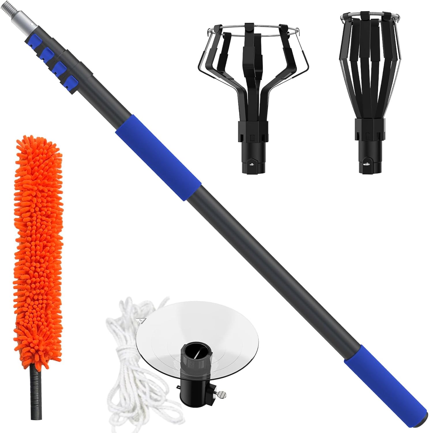 26FT Reach Light Bulb Changer for High Ceilings with Telescopic Extension Pole, 5-20Foot Light Bulb Extension Pole Changer with Baskets and Suction Cup for High Ceilings and Recessed Lights