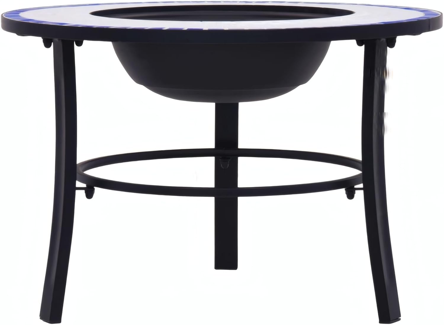 Penau Mosaic Ceramic Fire Pit Bowl, Outdoor Round Firepit with Three Leg Steel Stand, Blue and White Mosaic Tabletop Surround, Includes Fire Grid, 26.8 x 26.8 x 17.7 Inchs