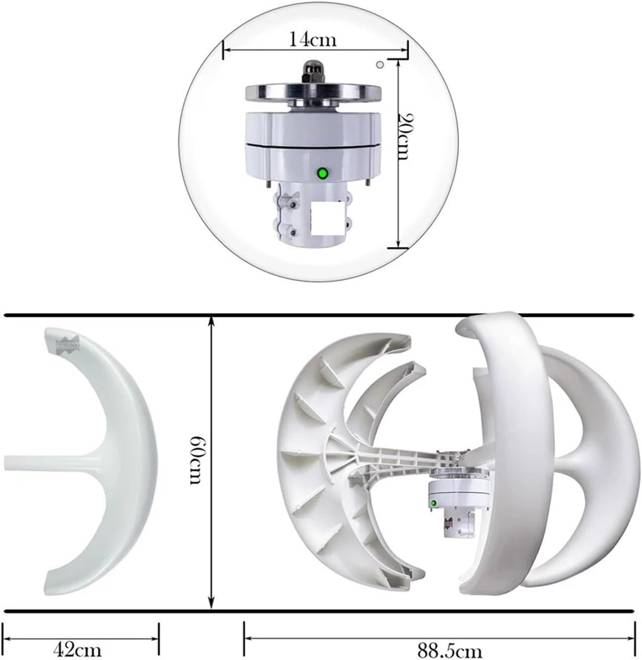 High Efficiency Wind Turbine Generator with Wind MPPT Controller 400W 12V 24V Household Small Vertical Lantern Wind Generator Low Starting Speed for Home(White,24V)