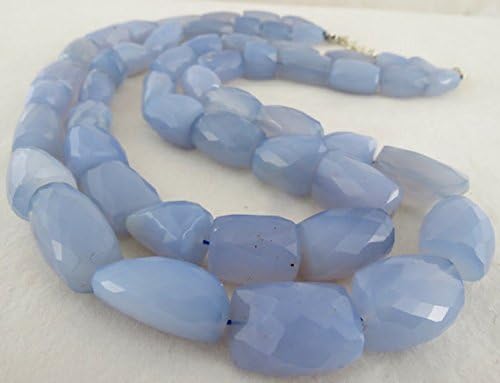 Natural Blue CHALCEDONY Facetted TUMBLE NECKLACE 22 INCHES 28 MM TO 15 MM