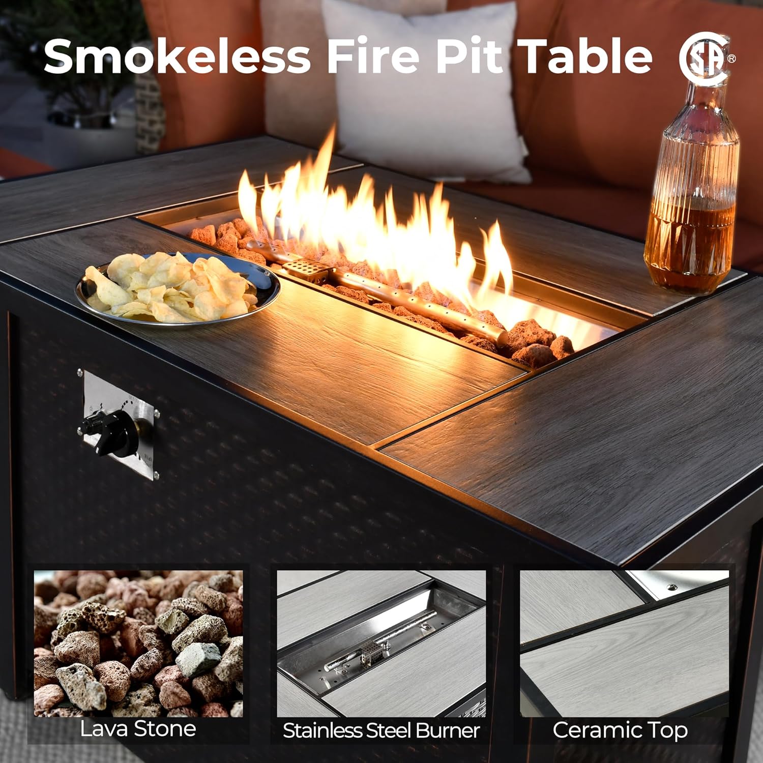 HOOOWOOO Outdoor Sectional Furniture Set with Fire Pit Table,9 Pieces Wicker Patio Conversation Sets,L Shape All Weather Outside Couch Sofa Set with Swivel Chairs Solar Table Ottoman,Charcoal Gray