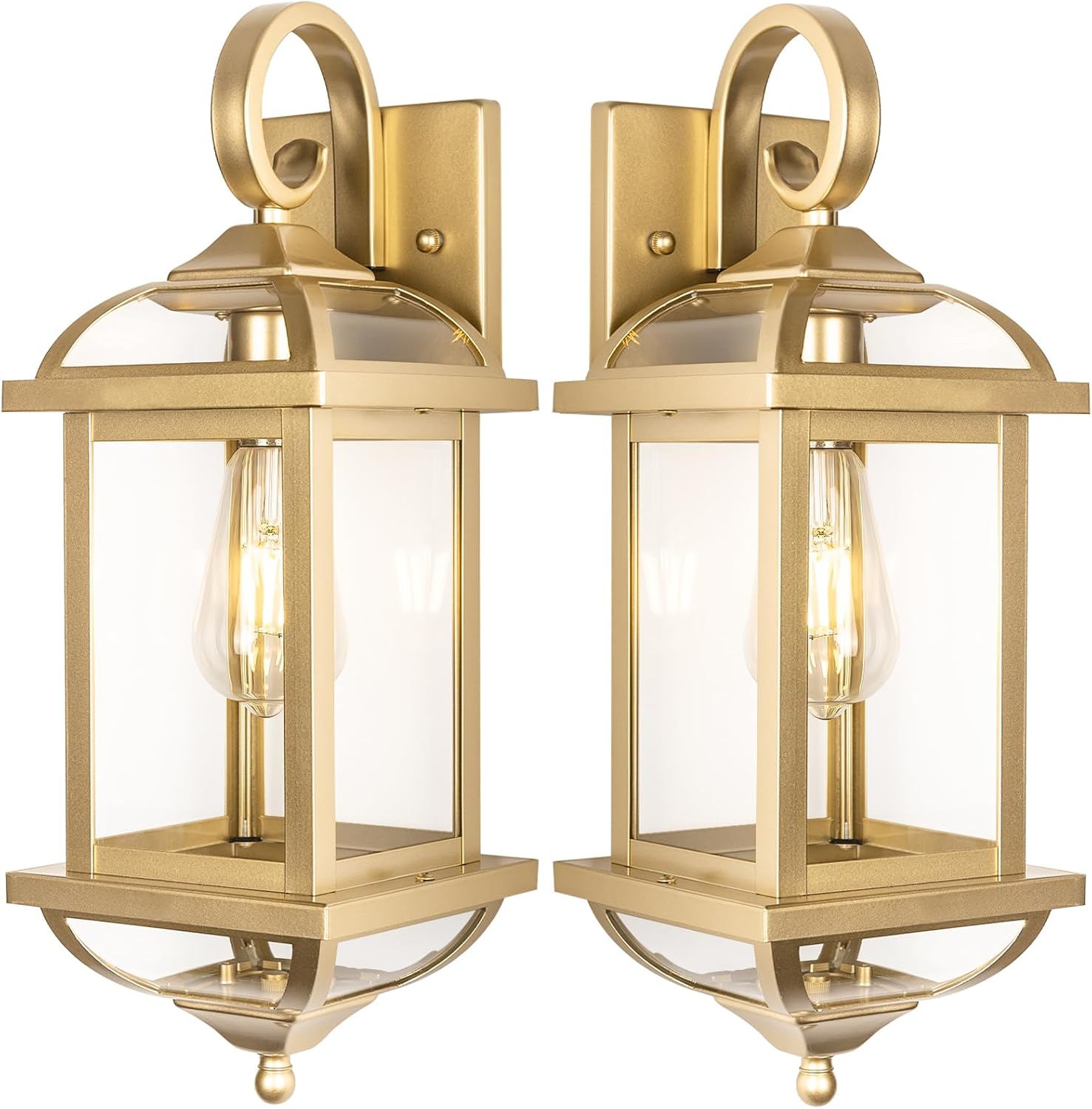 2-Pack 18” Gold Light Fixtures Outdoor Wall Lights Exterior Lanterns, Brass Porch Lights Outside Anti-Rust Aluminum Patio Lights for House Clear Glass Wall Mount Lighting, IP65 Waterproof