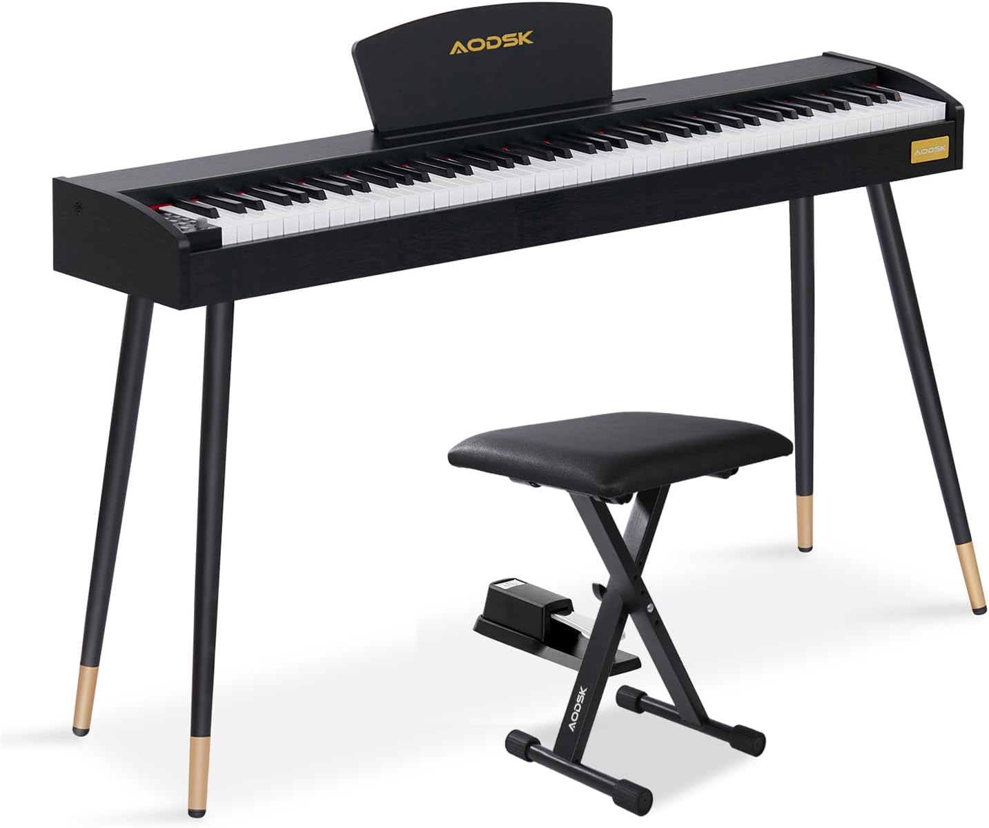 AODSK Beginner Digital Piano 88 Key Keyboard+AODSK Keyboard Bench X-Style Cushion Padded,Piano Lessons