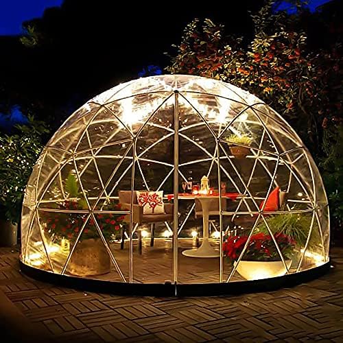 Polycarbonate Greenhouse Walk-in Green House Kit Garden Plants Grow,Transparent PVC Dome Greenhouse Garden Igloo Tent 12 * 7.2 ft Weatherproof Bubble Tent with 2 * 10m Light Strings Outdoor