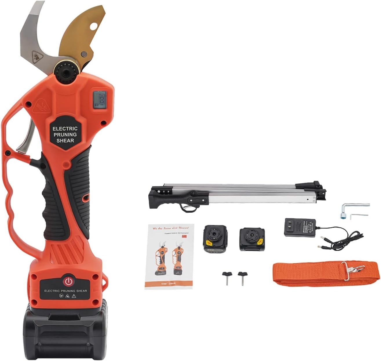 Pruning Shear Battery Powered, 400W Electric Pruning Shears with High Reach Extension Pole, Cordless Portable Electric Pruner with 2 Rechargable Batteries, 0.59-1.18inch Cutting Diameter