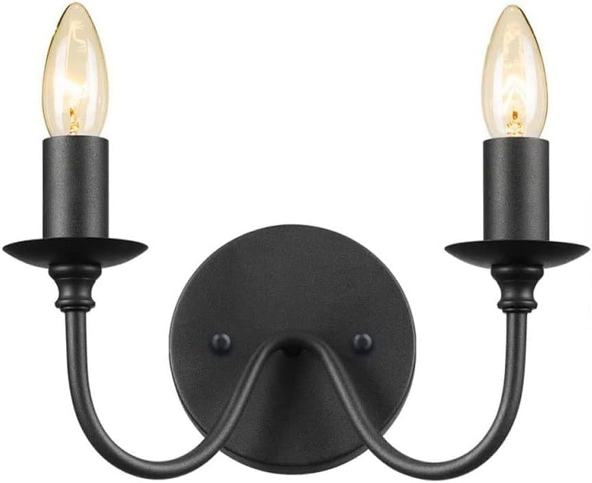 Lamp for Wall, Outdoor Wall Sconce Black 2 Light Wall Sconce Candle Wall Lamp Farmhouse Rustic Light Fixture Modern Industrial Bathroom Vanity Lighting Fixture for Living Dining Room Kitchen Porch Be