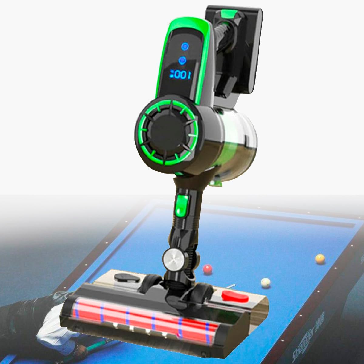Cordless Vacuum Cleaner, Electric Billiard Pool Table Cloth Brush Cleaner, Pool Table Brush Cleaner Kit, Smart Dust Sensing Function, for Billiard Table,Green