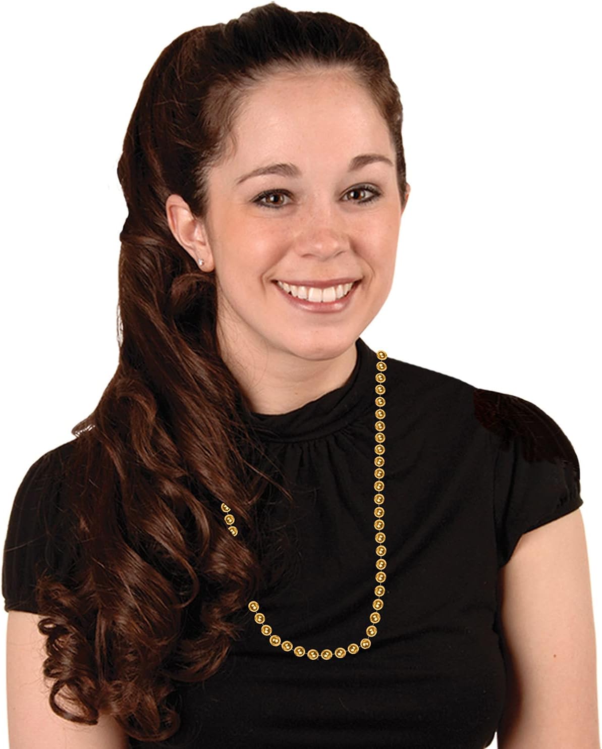 Beistle Gold Party Beads – 720 Pack, Small Round Plastic Bead Necklaces, Bulk Solid Color Celebration Wear & Event Accessories for Large New Year’s Eve Events, Parades, and Festive Décor, 33”