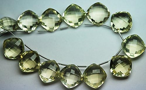 3 Matched pairs, Superb Natural Green Lemon Quartz Faceted Cushion Shape Briolettes,11mm Size,