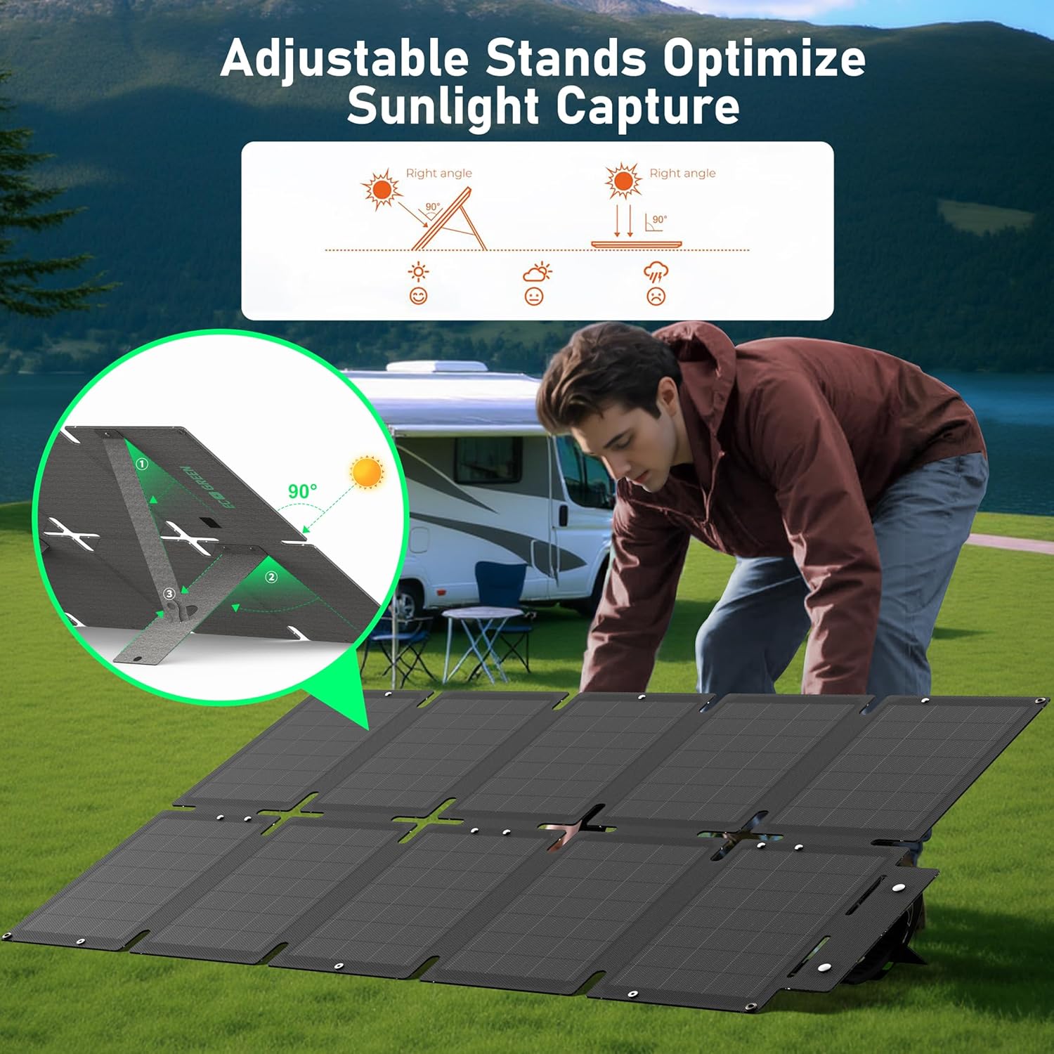 Portable Solar Panel 100W, Monocrystalline 24.8% High Efficiency Foldable Solar Panel, Panel Solar Kit IP65 Waterproof for Camping RV Backpacking Outdoor Use