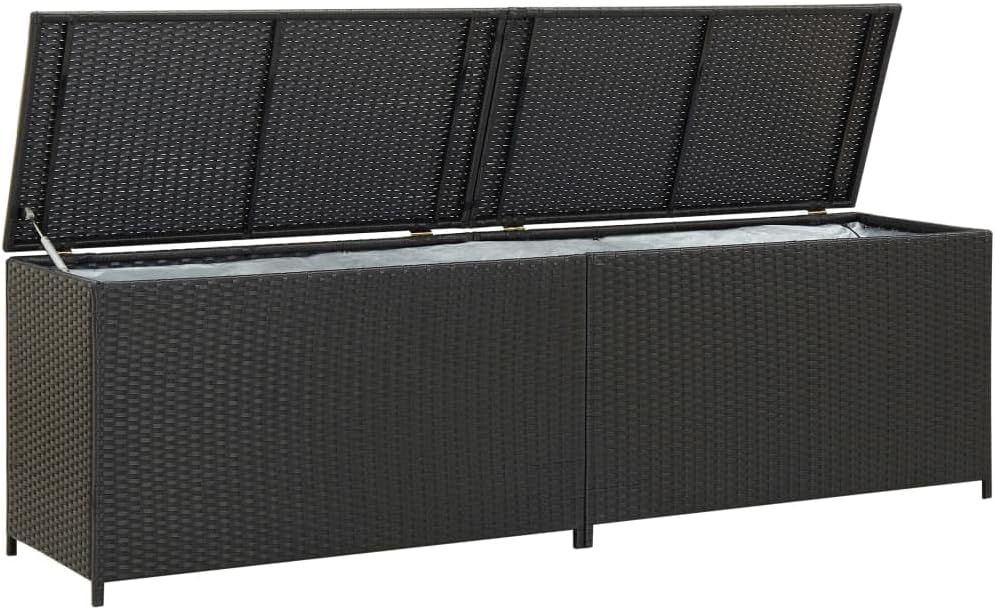 Outdoor Rattan Wicker Garden Storage Box, Patio Deck Storage Box, Patio Storage Container for Indoor, Patio Furniture Cushions, Pool Supplies,Poly Rattan 78.7