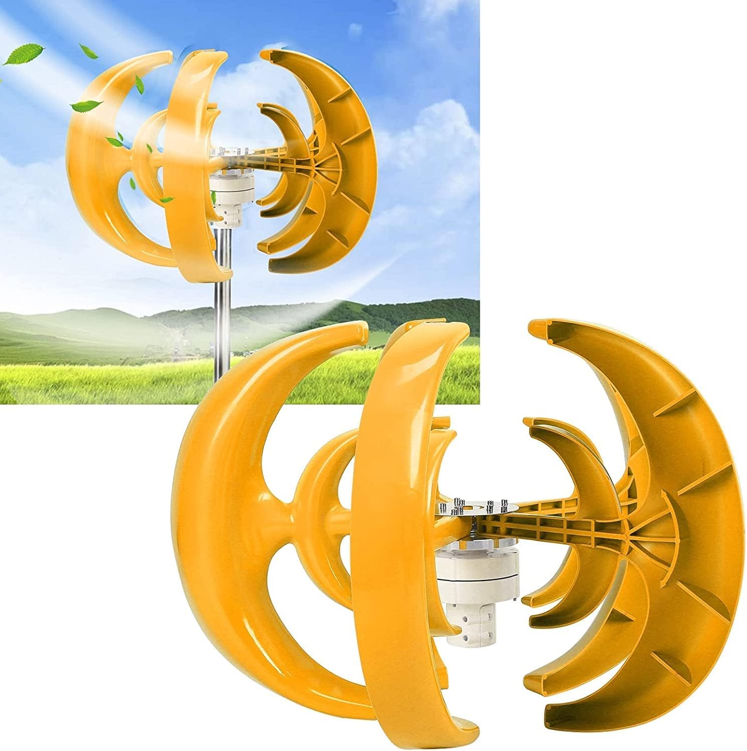Wind Turbine, 5-Blade Vertical Axis Generator, Green Lantern Type Double-Layer Wind Generator, 8000W Power System Power Production Equipment