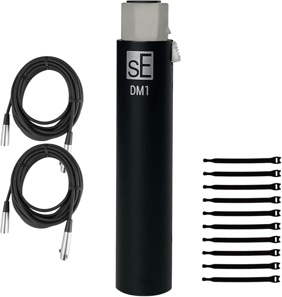 Briskdrop sE Electronics DM1 Dynamite Active In-line Microphone Preamp, Black - Bundle with 2 XLR Cables and 10 Cable Ties, DM1-BLK