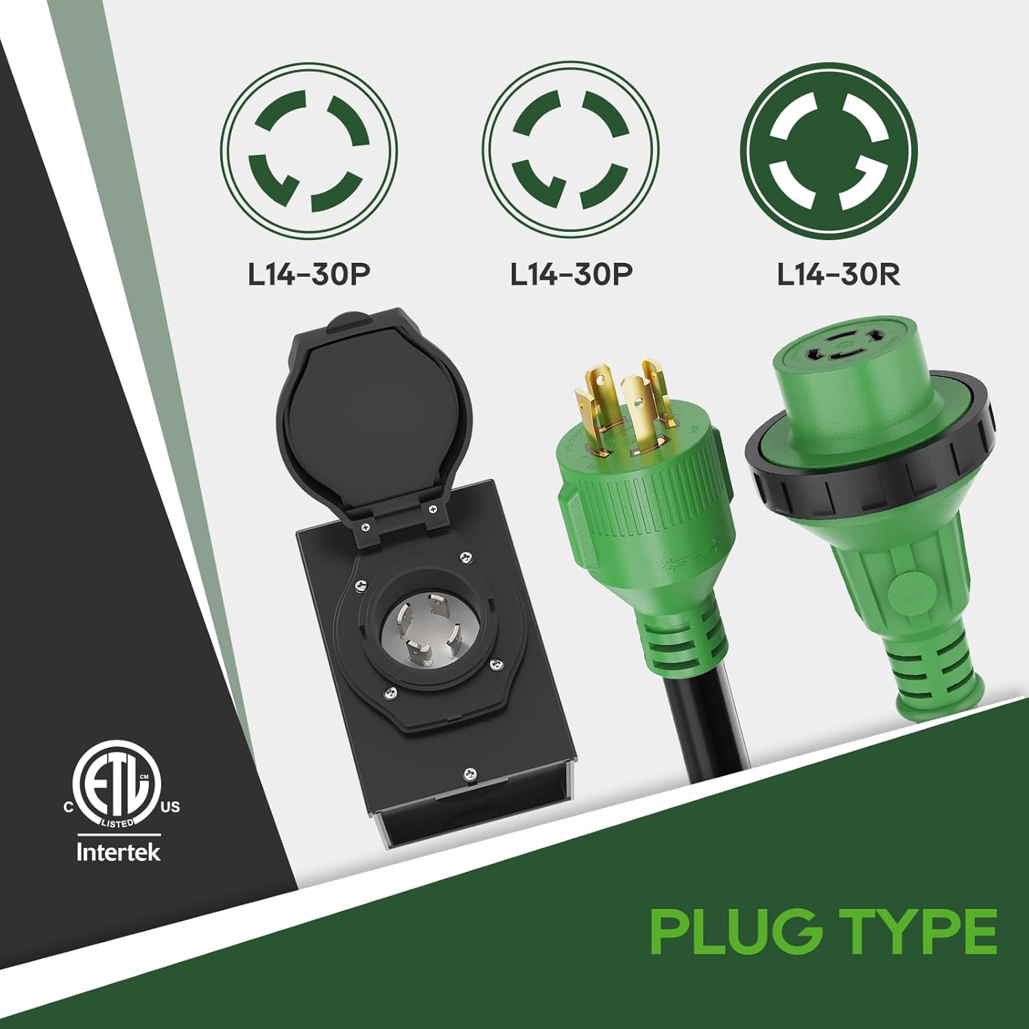 RVGUARD Emergency Power Combo Kit, 40 Foot 30 Amp Generator Cord and Power Inlet Box, NEMA L14-30P to L14-30R Generator Cord with NEMA L14-30P Pre-Drilled Generator Inlet Box, ETL Listed