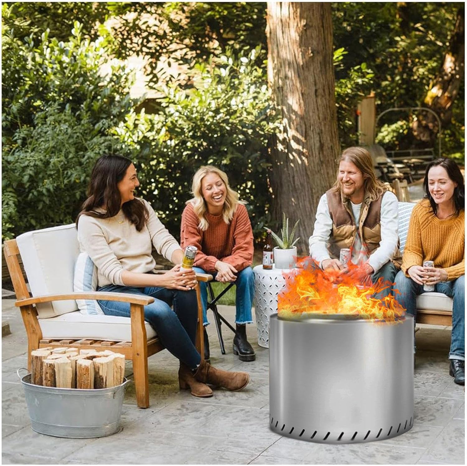 Fire Pit Smokeless 19.4 Inches Outside, Smokeless Firepit Outdoor Durable Stainless Steel for Wood Burning, Fire Pit Smokeless for Patio Garden,Camping,Backyard