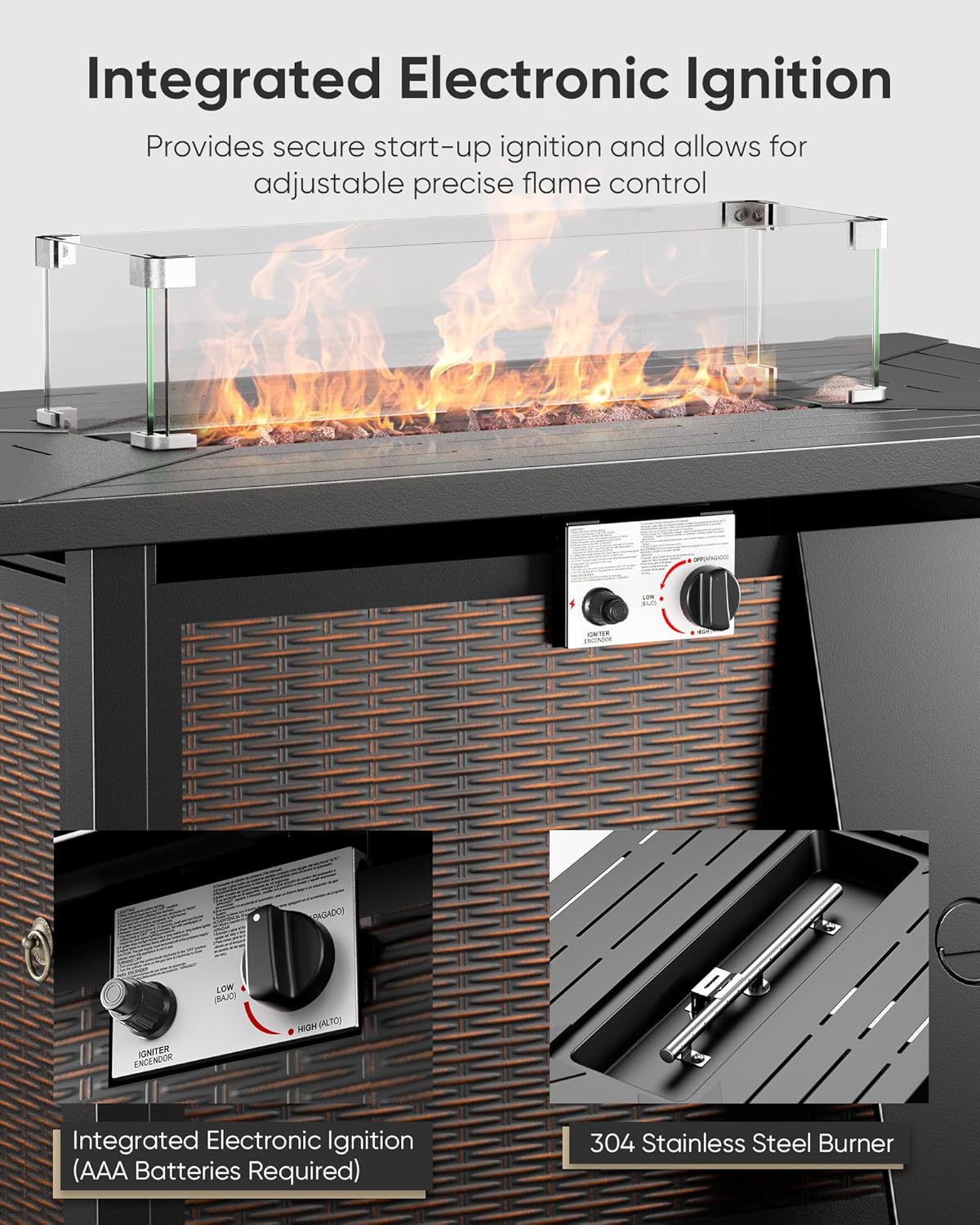 HUMMUH 5-Piece Patio Furniture Set with Fire Pit,Wicker Outdoor Swivel Rocker Chairs Patio Sofa for Backyard,Poolside,Deck