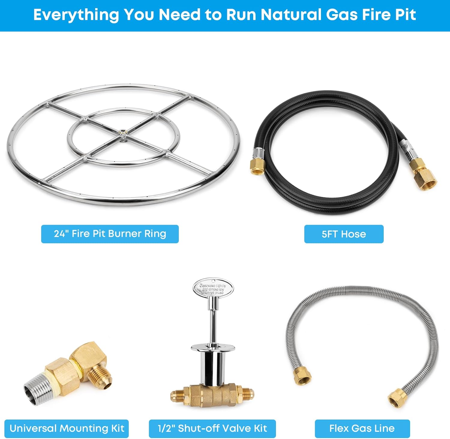 Stanbroil Natural Gas Fire Pit Stainless Steel Burner Ring Installation Kit, 24-inch