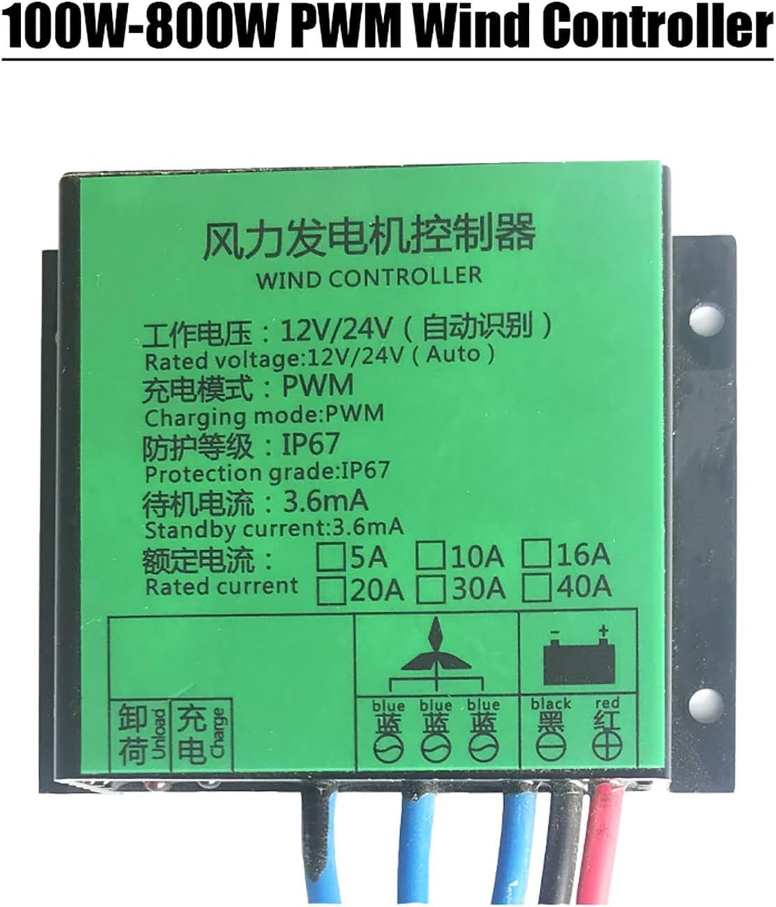 CHRISK Wind Turbine Charge Controller 12V 24V AUTO Water Proof Regulator for 100W-800W Small Windmill Generator