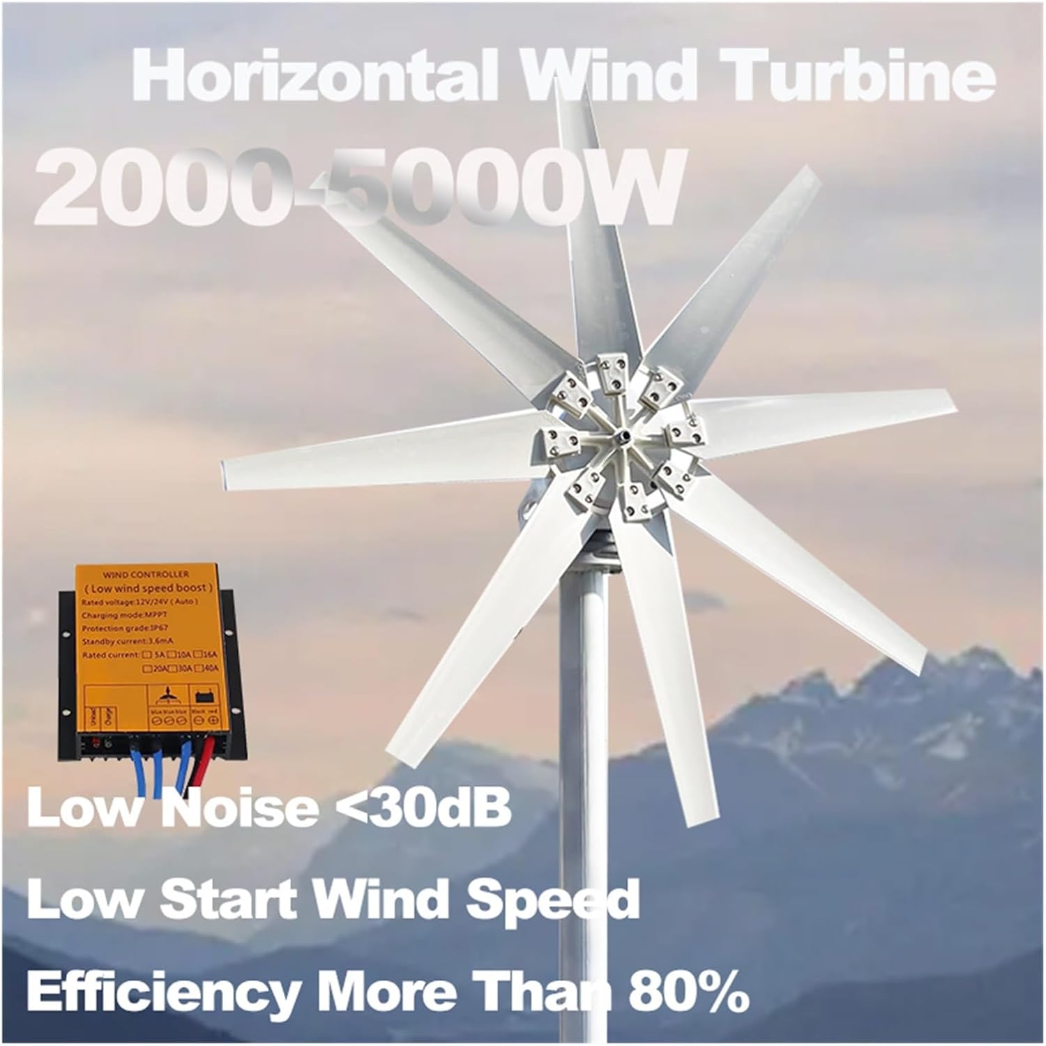 5000W Wind Turbine Power Generator Off Grid System 12V 24V 48V Output System for Home Complete Kit MPPT Charger Low Starting Speed for Home(48V,5000W)