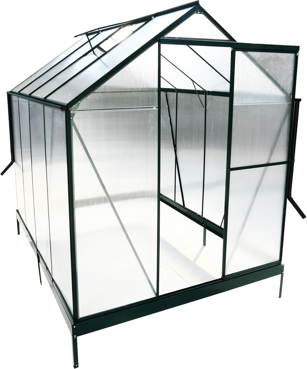 6.3'*8.2'*7' Polycarbonate Greenhouse, Heavy Duty Outdoor Aluminum Walk-in Green House Kit with Rain Gutter, Vent and Door for Backyard Garden, Green