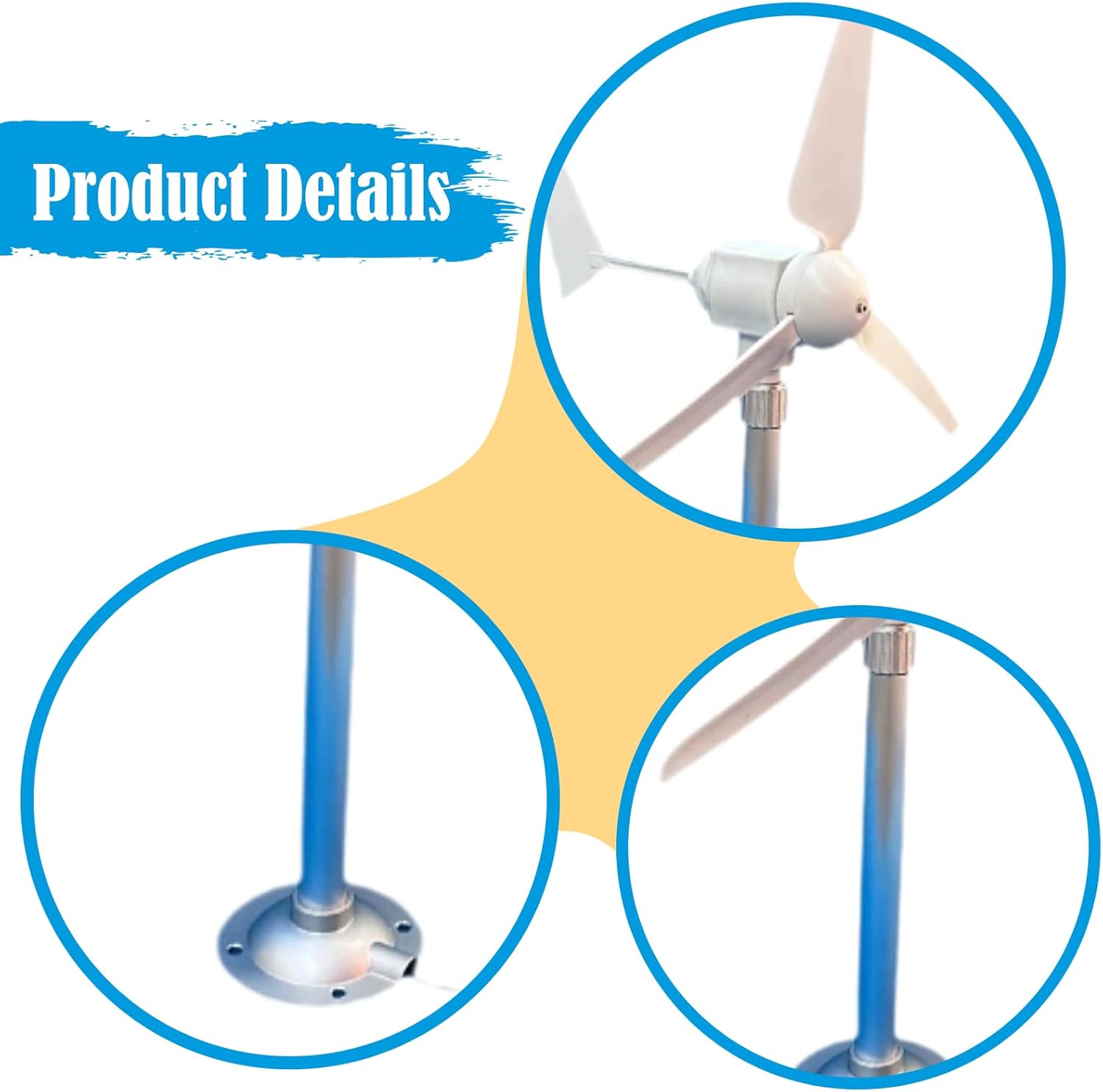 Fenteer Miniature Horizontal Small Wind Turbine 1-35V Professional Easy Installation Permanent Three Wind Turbine Model