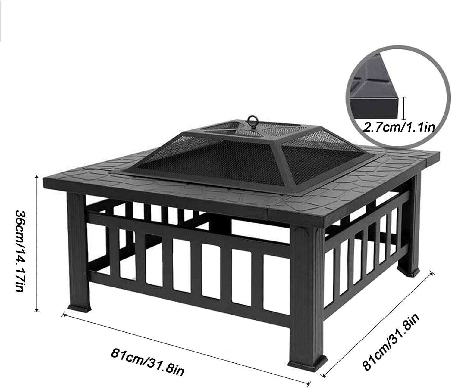 Fire Pit Outdoor Wood Burning fire Pit, fire Pit with Dome Screen and Poker, Terrace Barbecue Cooking fire Pit