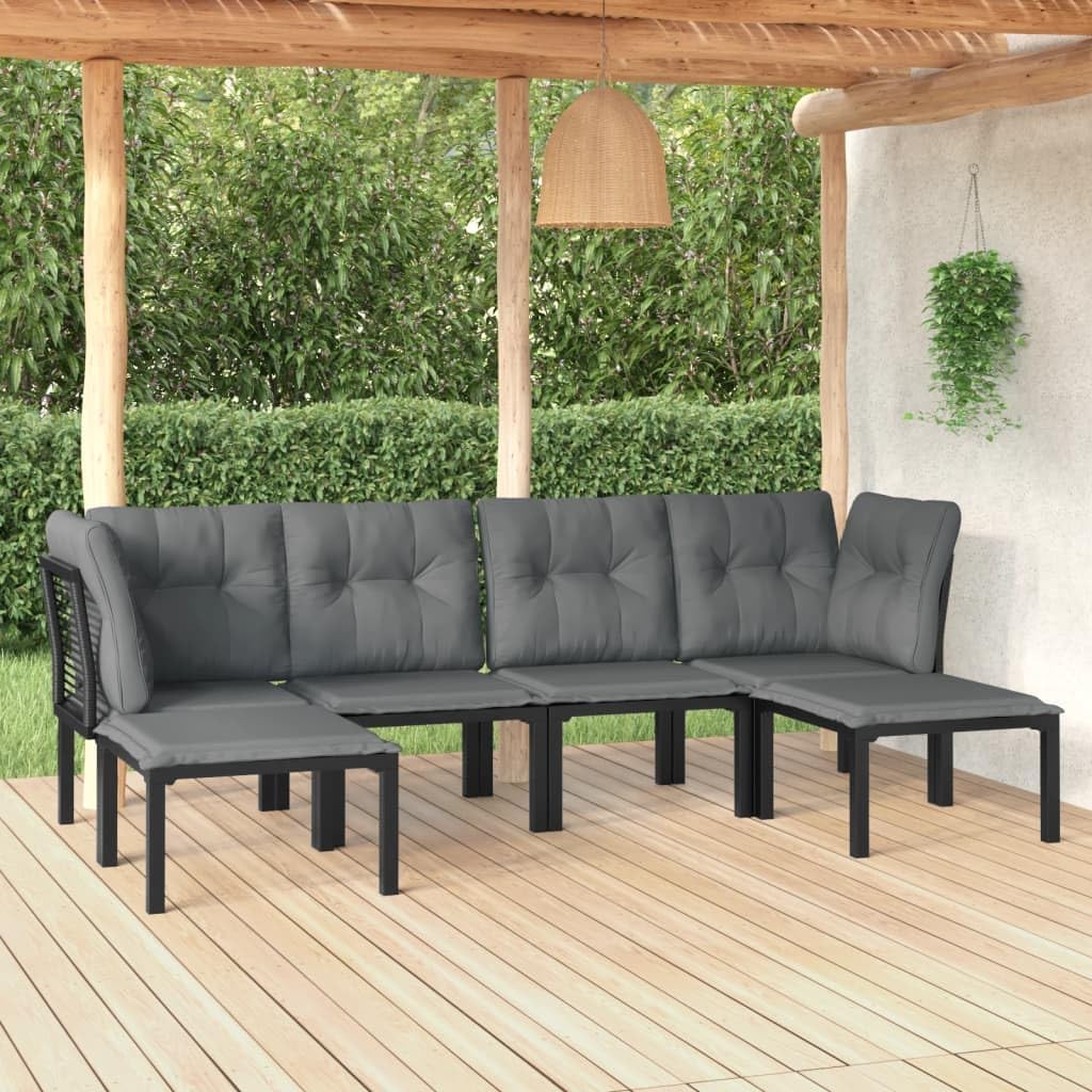 Furniture Sets 6 Piece Patio Lounge Set Black and Gray Poly Rattan,Modern Outdoor Lounge Set with Comfortable Cushions, WeatherResistant PE Rattan for Garden and Patio Garden Conversation Sets