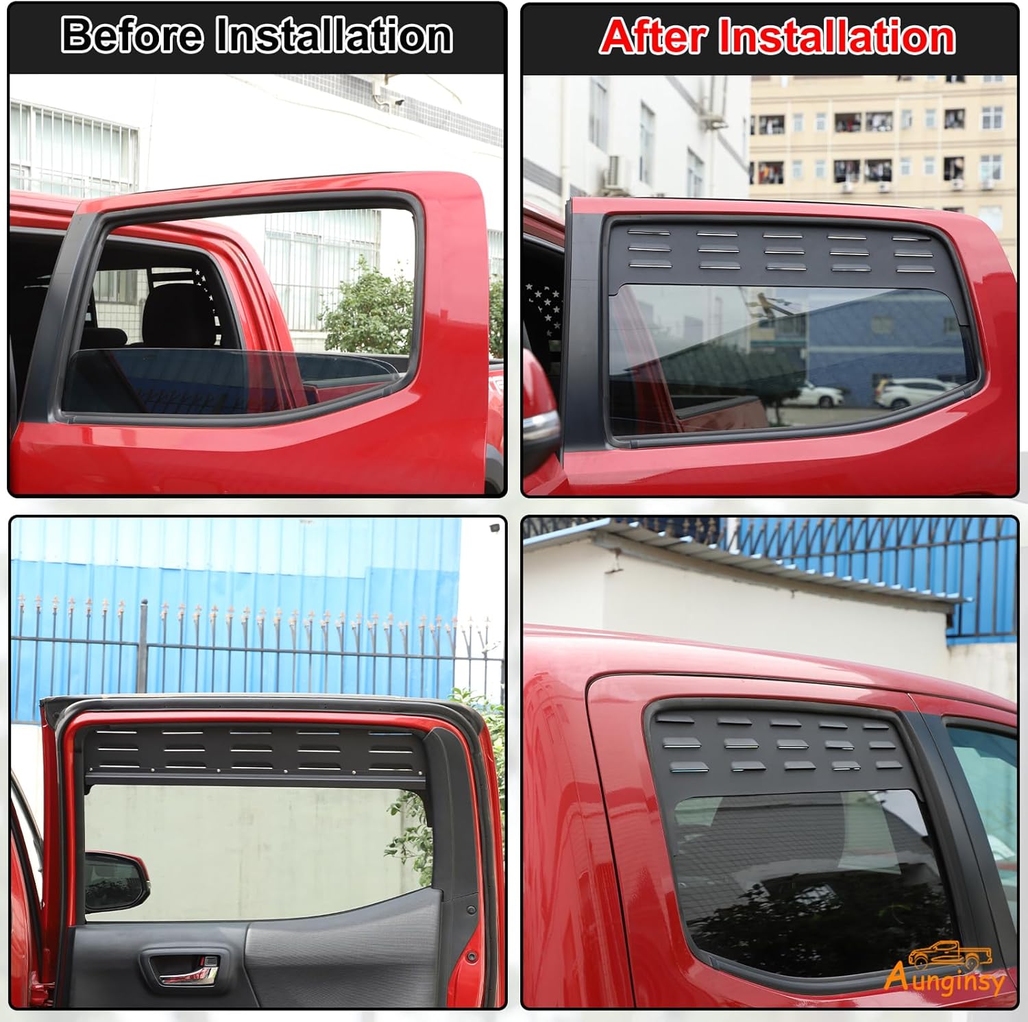Aunginsy Car Aluminum Rear Side Window Louvers Air Vent Cover Compatible with Toyota Tacoma 2016-2023 Rear Side Window Louvers Sun Shade Cover Wind Vent Air Deflector Decoration Exterior Accessories