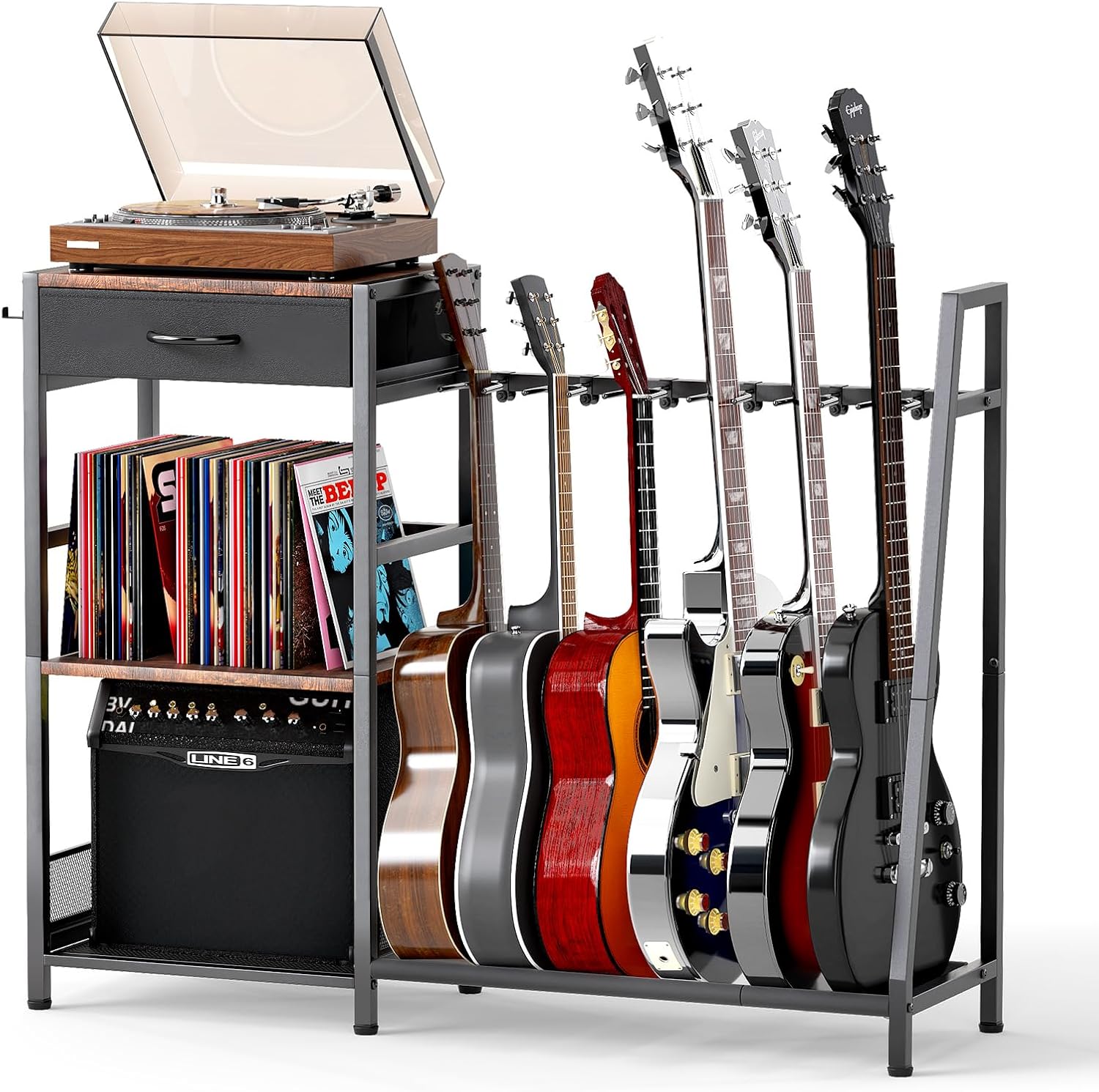 Guitar Stand Rack, 6-Slot Floor Standing Guitar Display Holder, Heavy-Duty Storage Display Rack for Multiple Electric & Acoustic Guitars, Space Saving for Home Studio