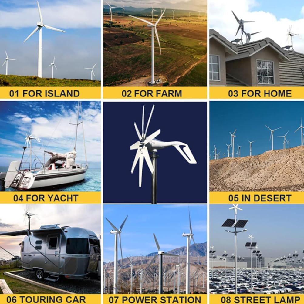 48V,12000W Wind Turbine, 8 Blade Wind Turbine Generator Kit with Controller, for Marine, Home,Windmill Generator Suit for Hybrid Solar Wind System