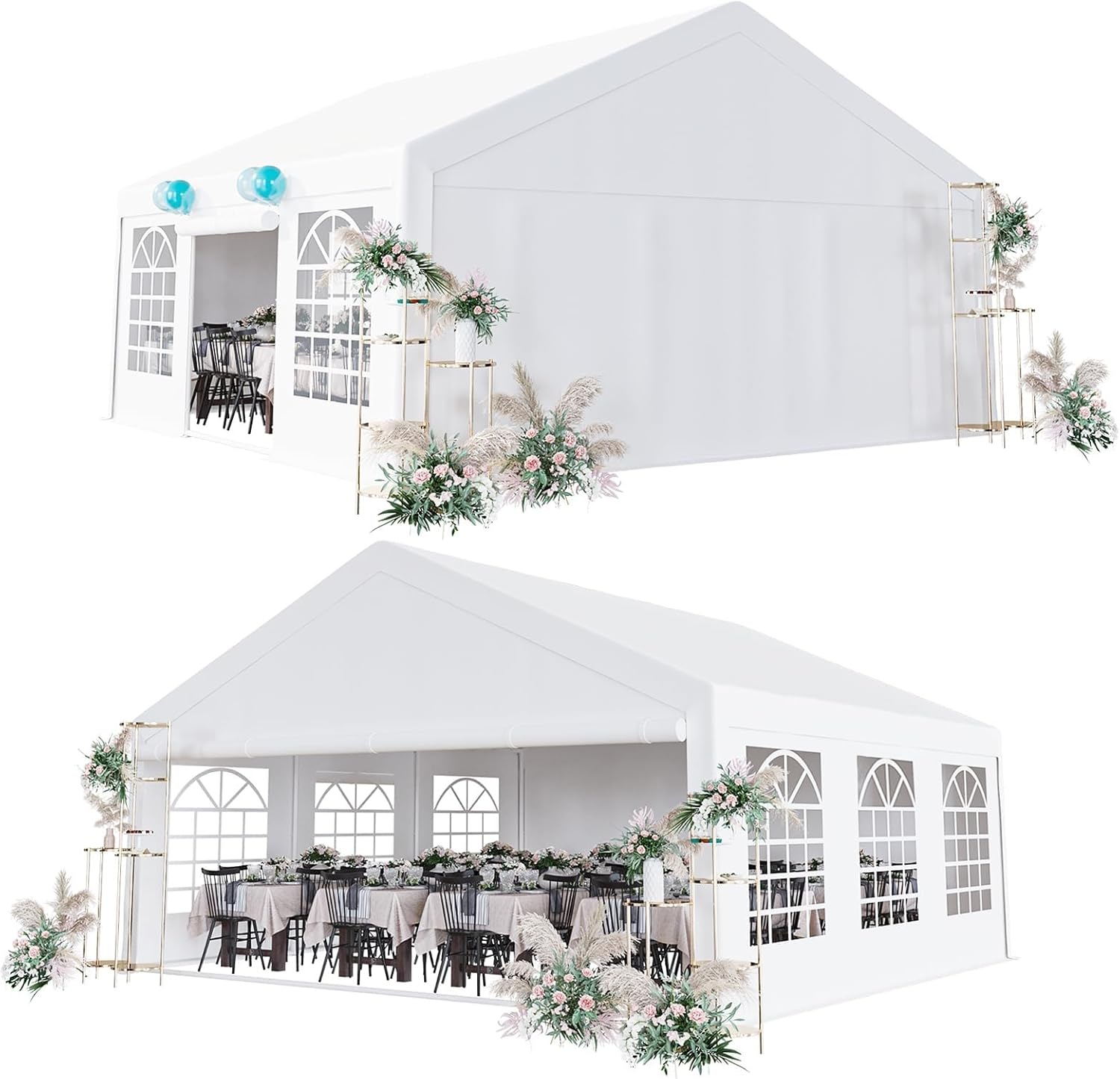 GarveeLife 20x32 ft Heavy Duty Wedding Canopy Tent - White Large Roof, Detachable Sidewalls, 3 Storage Bags, for Outdoor Events, Parties, and Camping