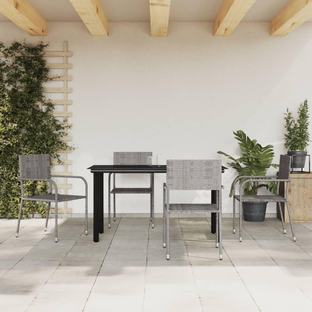 5 Piece Patio Dining Set Gray and Black Poly Rattan and Steel,Elegant Outdoor Dining Set with Durable Poly Rattan and Sturdy Steel Frame Patio Furniture Sets, Outdoor Furniture Sets