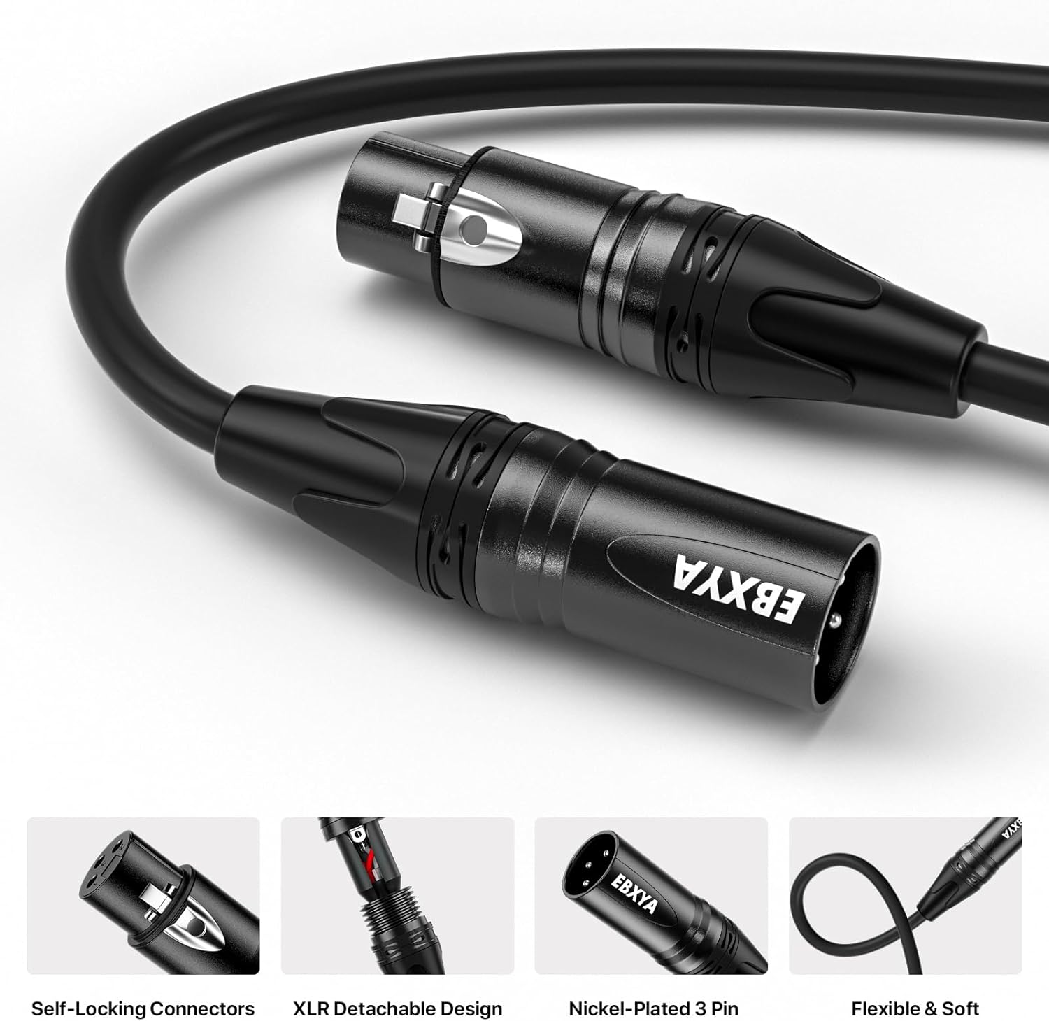 EBXYA XLR Cables, 100 Feet 2-Pack XLR Male to Female Microphone Cable, 3-Pin Balanced Speaker Cable, Multi-Colored Mic Cord for Mic Mixer, Speaker Systems, Radio Station, Podcast