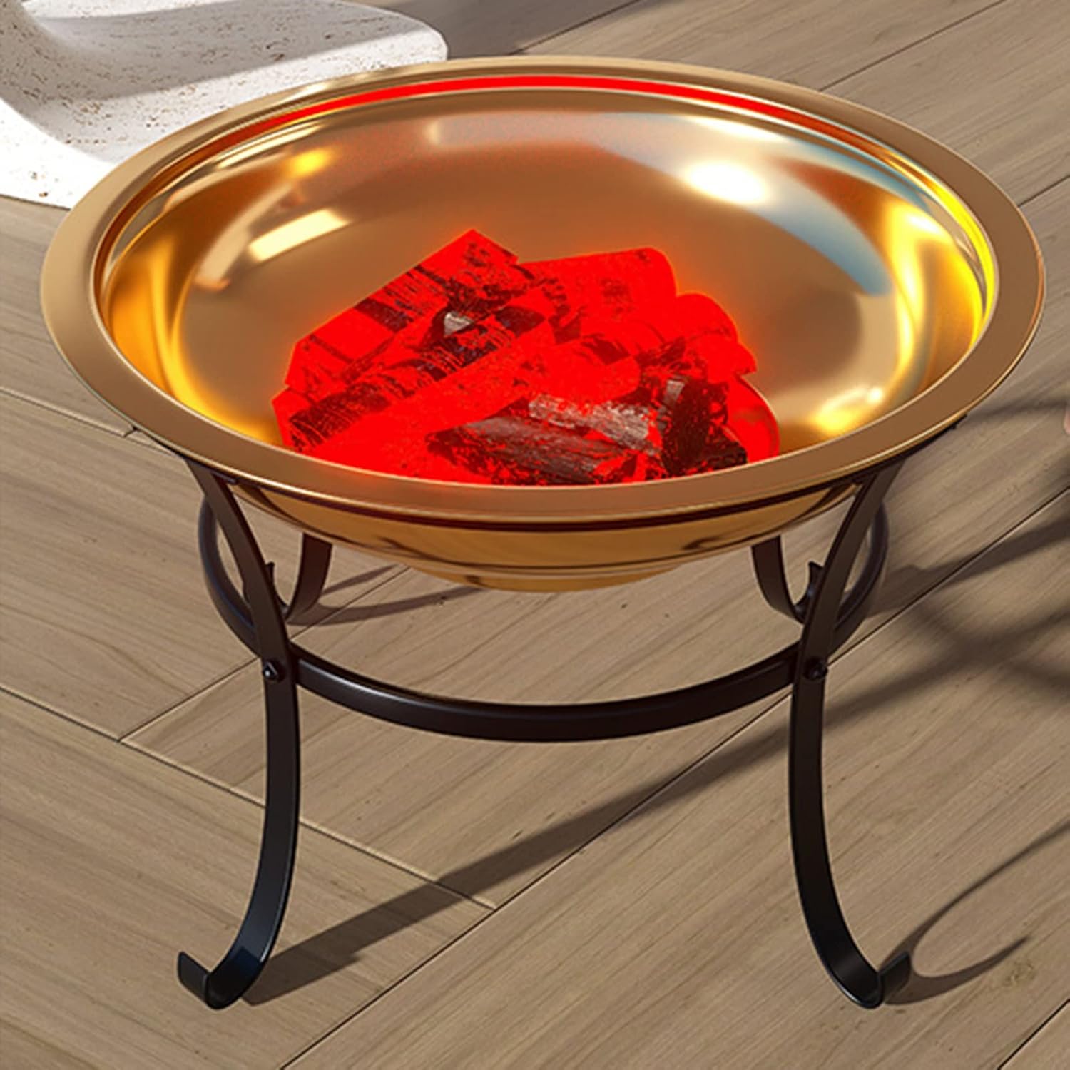 LXLZYXSF Outside Inside Round Fire Pit, Wood Burning Fire Basin Bowl for Patio Backyard Garden Deck Porch Camping Living Room, Metal (Color : Light Coffee, Size : 50cm/19.6inch Wide)