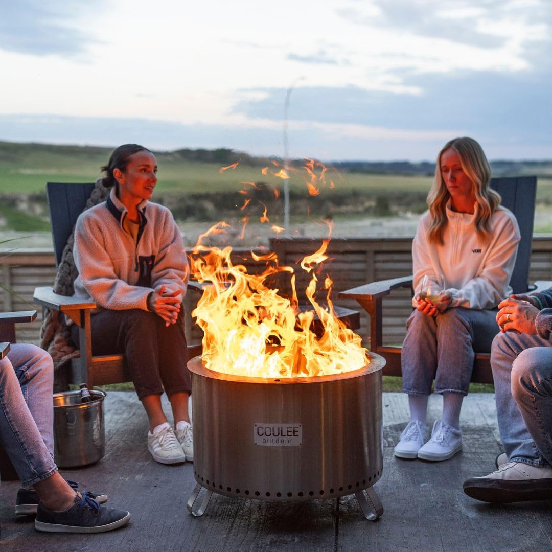 Coulee Colorado XL Smokeless Fire Pit - Versatile Multi-Fuel Fire Pit with Adjustable Swivel Grill, Cover, and Fire Tool, Featuring A Better Burn™, Perfect for Patio, Camping, and Backyard