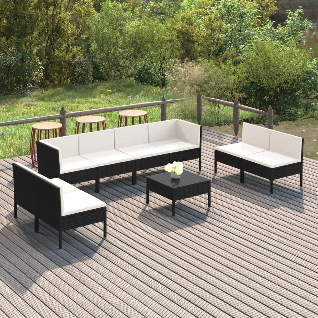 9 Piece Patio Lounge Set with Cushions Poly Rattan Black,Premium Patio Lounge Set: Relax and Entertain in Comfort Patio Furniture, Outdoor Furniture Sets