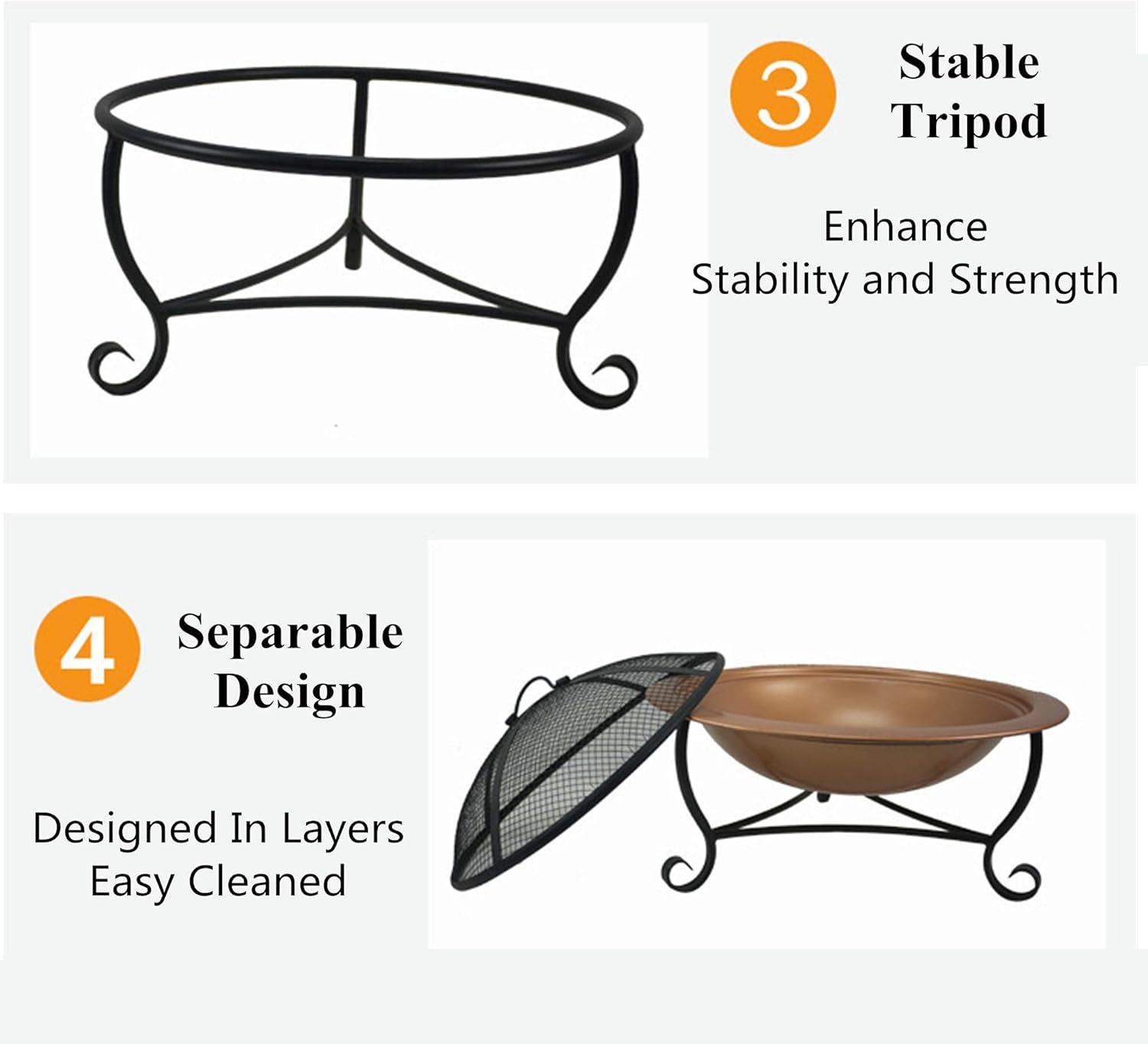 Garden Fire Pit Grill Bowl Grill Barbecue Rack Outdoor Fire Pit Bowl,Round Fire Pit Wood Burning,Patio Firebowl with Spark Screen-20 Inch Fire Bowl with Metal Tripod,Rose Gold Color