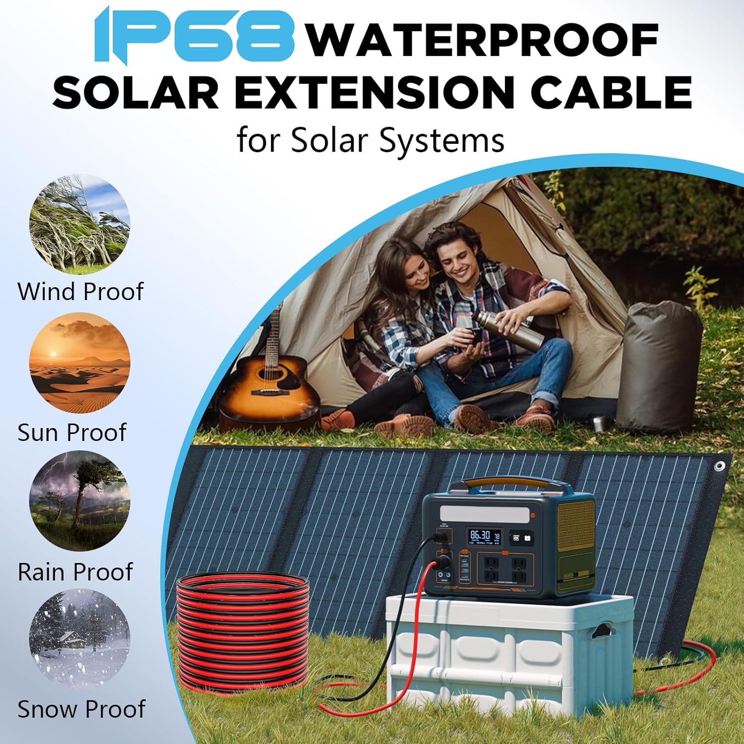 Solar Panel Wire 65Ft, Solar Wire 10AWG, Solar Extension Cable, Solar Panel Cable, 10 Gauge Wire Tinned Copper PV Wire for Home Roofs RV Camping Boat Solar Panels