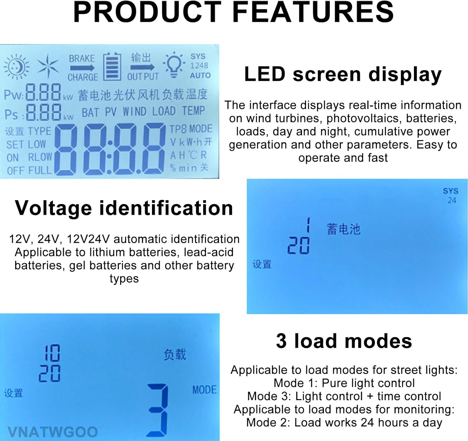 All-in-One Energy Controller - MPPT Tech for Solar & Wind Systems (16000W 12-48V Auto)(12V)