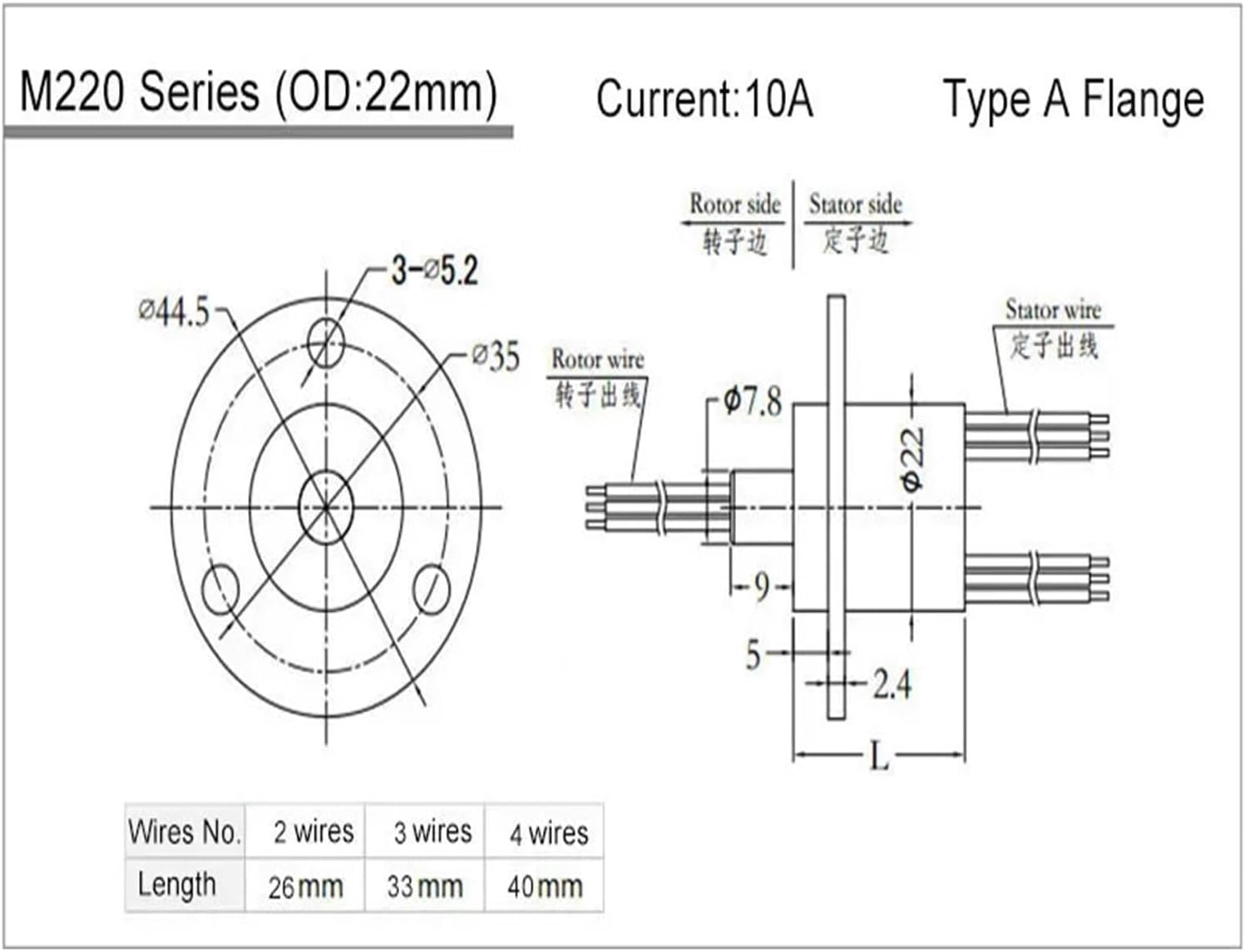 Slip Rings Wind Power Slip Ring 2/3/4 Channel 10A Rotate Dining Table Slipring Electric Collector Rings Joint OD 22mm Used in Industry(4 Wires 10A)