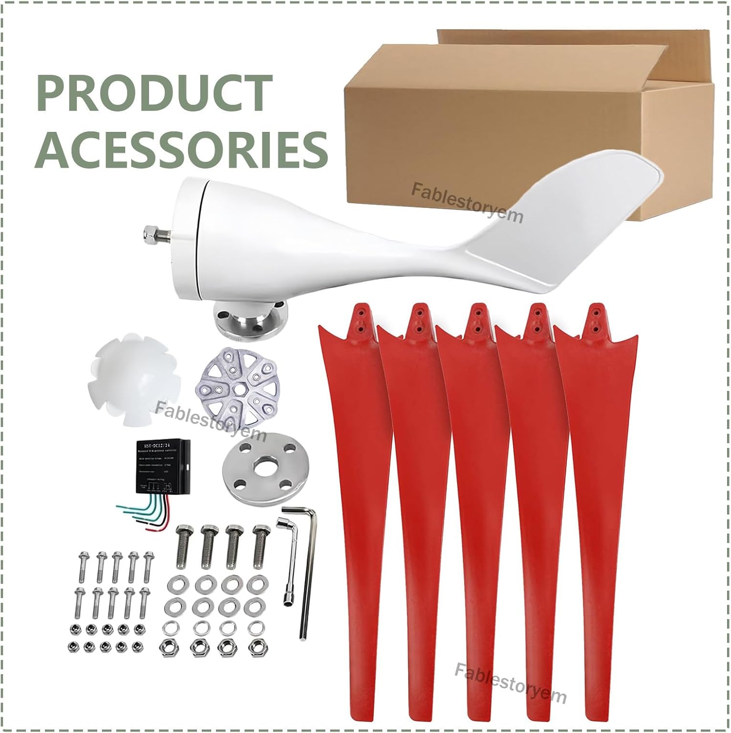 12000W Windmill Generator 5 Blade Small Wind Turbines Kit Industrial Energy Equipment, 3 Phase AC Permanent Magnet Generator with MPPT Controller for Marine Home Charging,Red12V