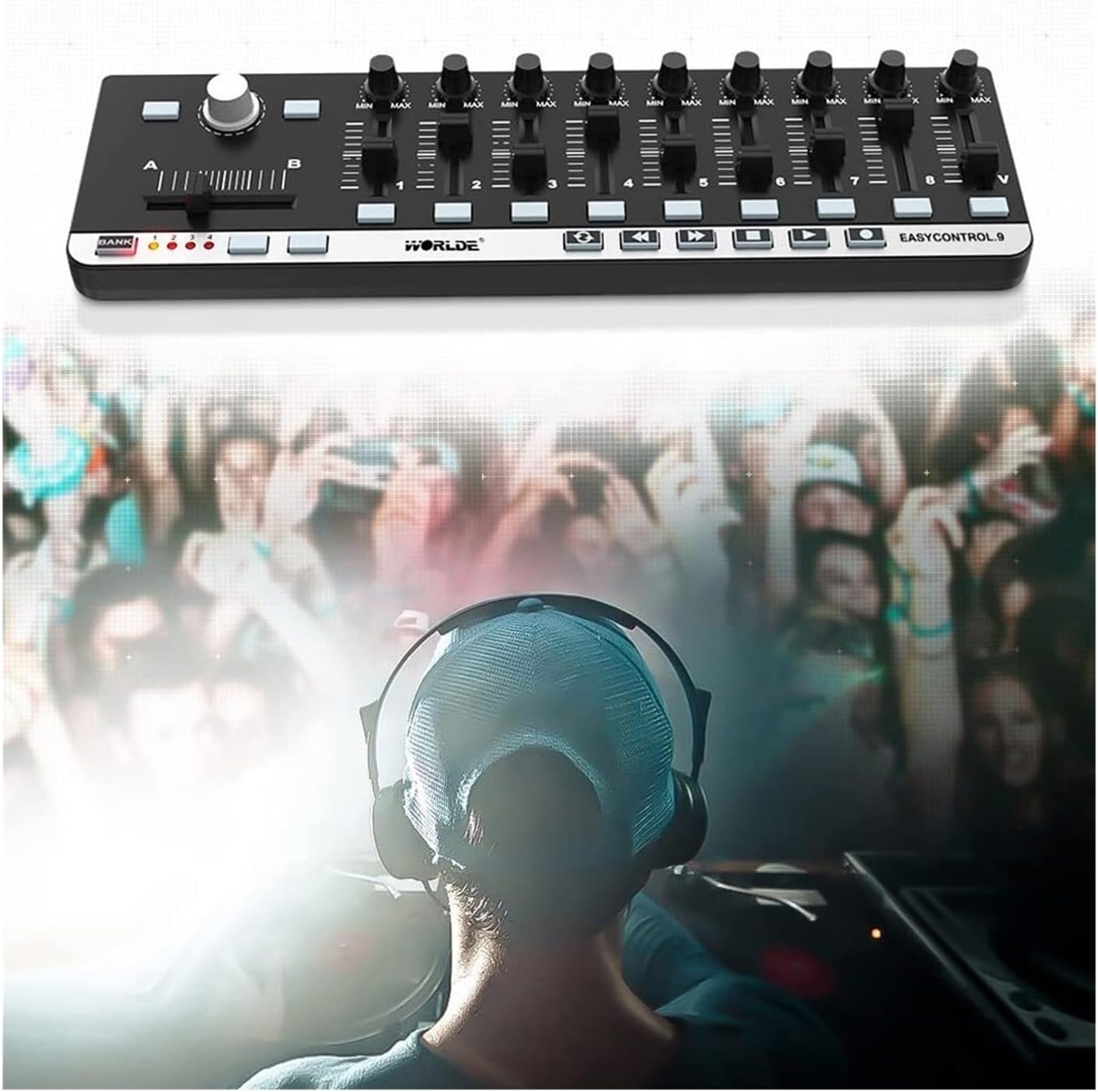 Portable Mini USB Slim-Line MIDI Controller with 9 Control Knobs, Plug-and-Play for Music Production Applicable to Ableton Live FL Studio Logic Pro