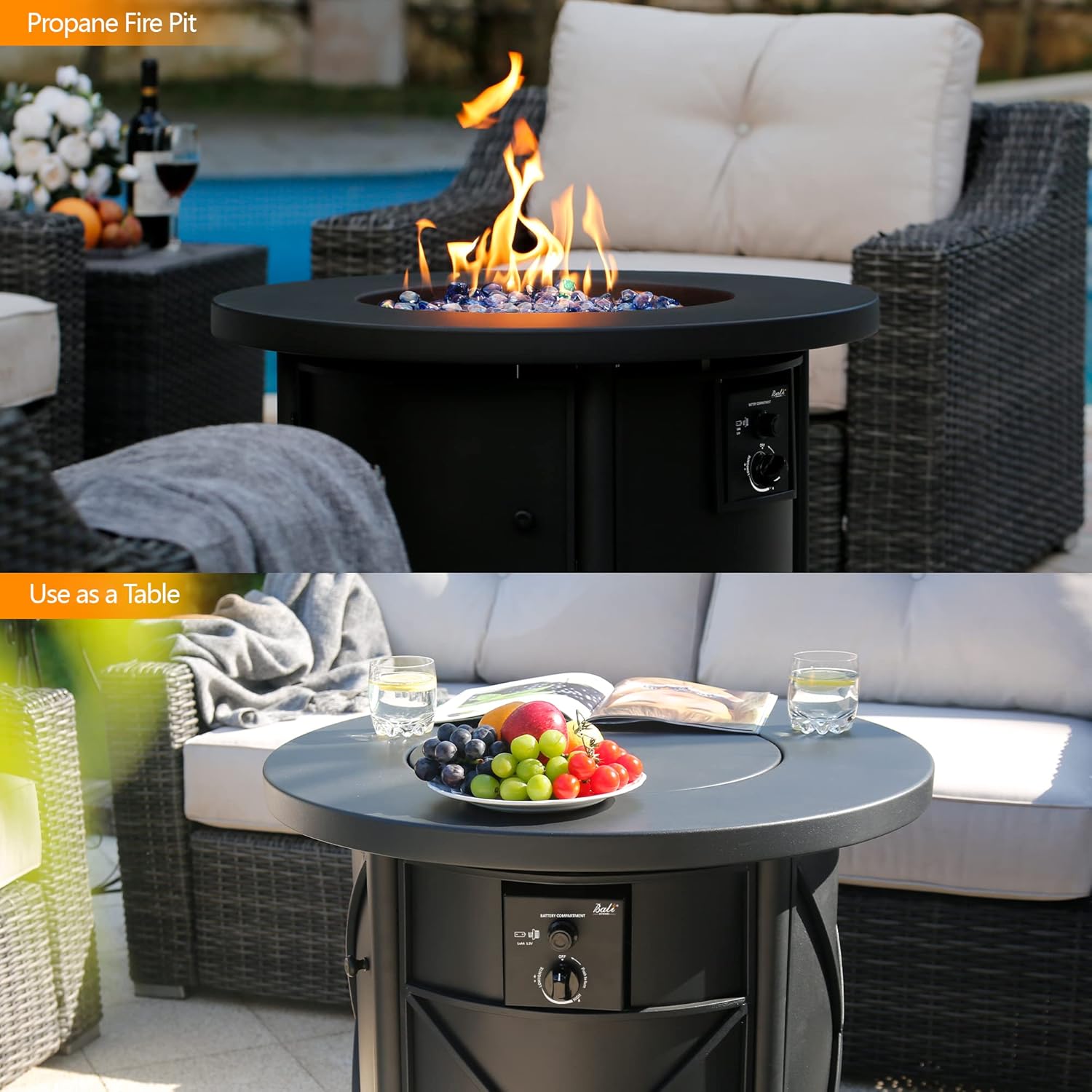 BALI OUTDOORS 50000 BTU Propane Fire Pit for Outdoor, 30 in Fire Pit Table Outdoor, Round Firepits for Outside Backyard, Patio