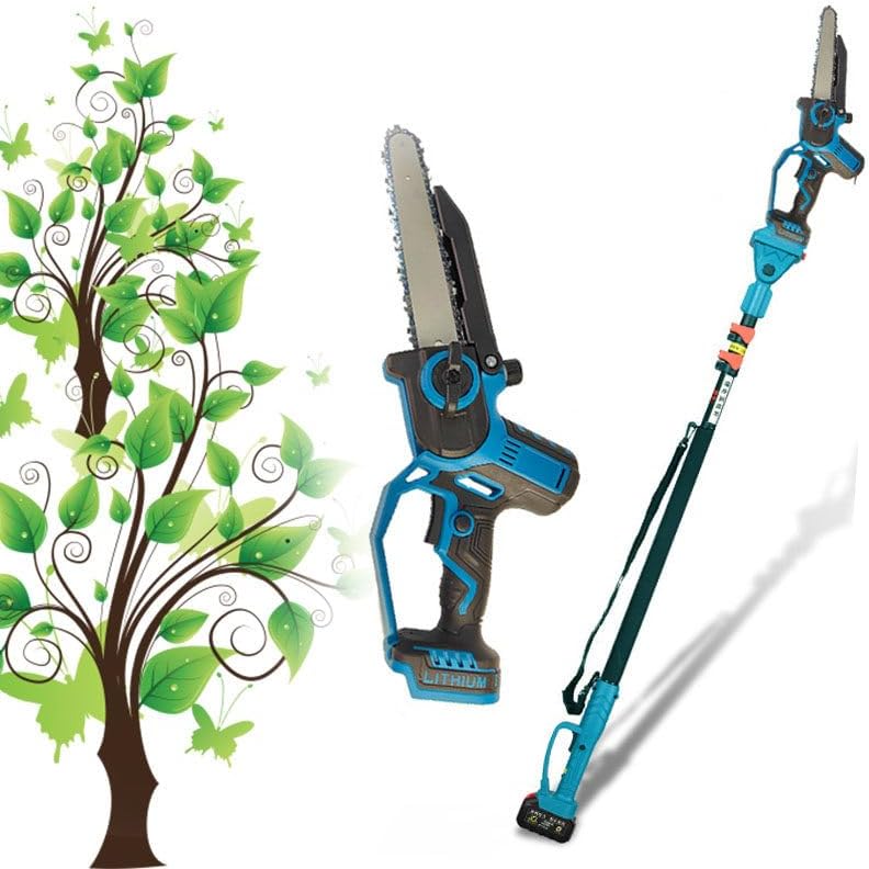 2 in 1 Cordless 16 inch Pole Saw & Mini Chainsaw with 2 Battery, Power Electric Polesaw for Tree Trimming, Chain Saw with Extension Pole, Limb Branch Cutter Pruner