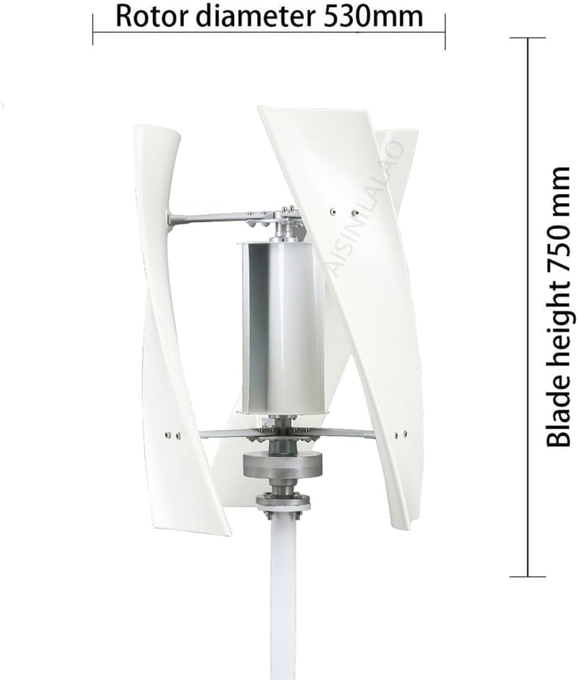 3000W No Noise Wind Turbine Generator AC 12V 24V 48V 220V 3 Blades Vertical Windmill Generator with Controller for Wind Solar Hybrid System (White),12v