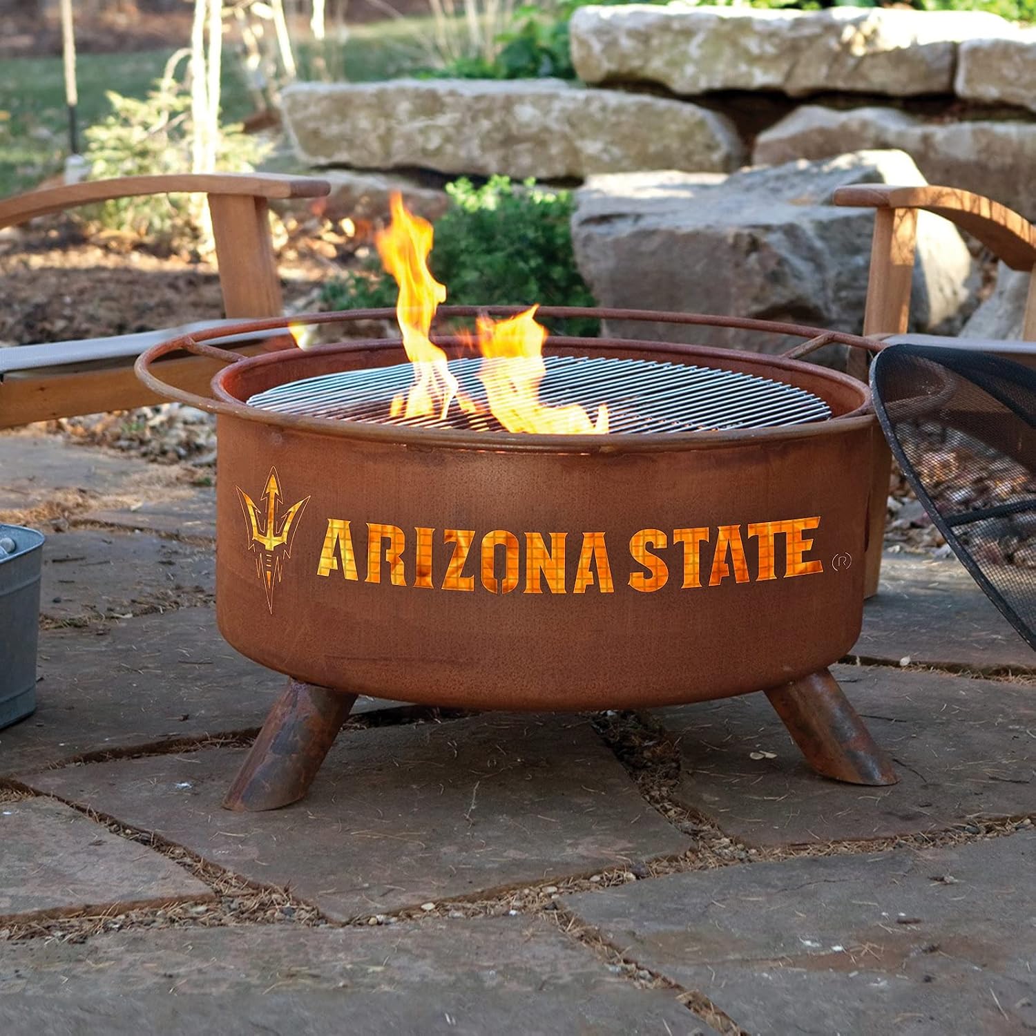 Patina Products F213 Arizona State Steel Outdoor Fire Pit - 24 x 24 x 11 inch - Natural Rust Patina Finish